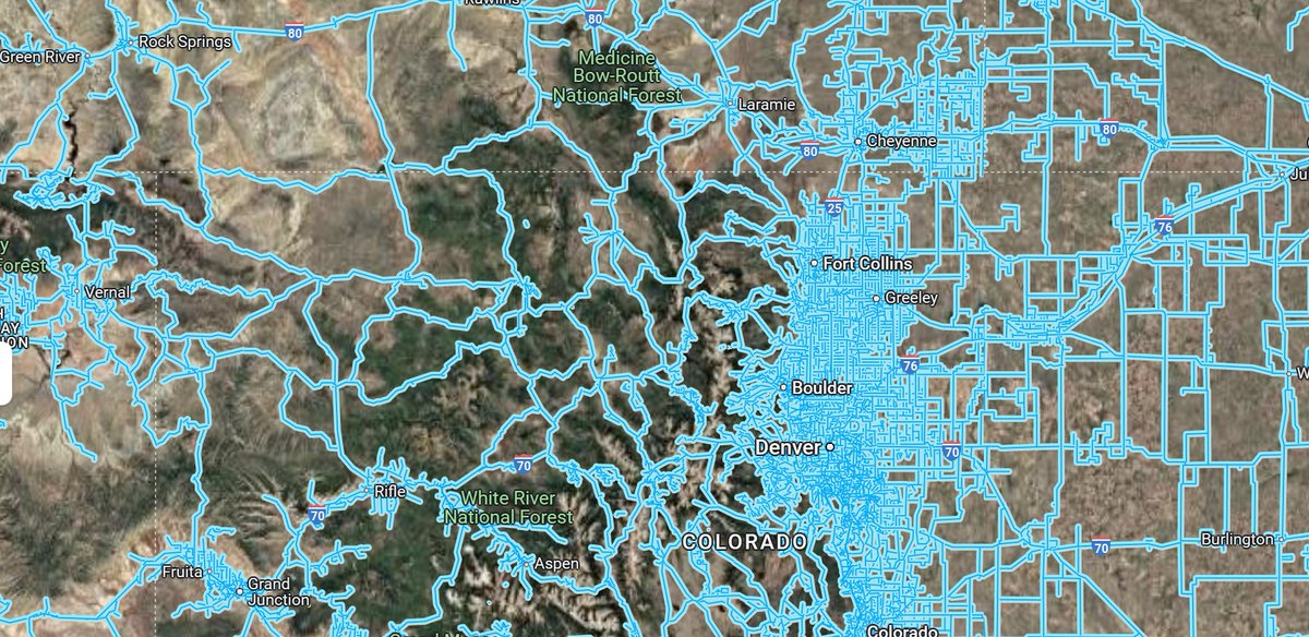 finaldefect's tweet photo. This is what I'm using for reference (Maine, I know it's not Mountain West) and Colorado.

Also very hacky pic of a PCG debug view while attempting to link multiple upper, isolated levels of a terrain (mostly for multi-level road network and bridges). https://t.co/2HI5GLhnb2