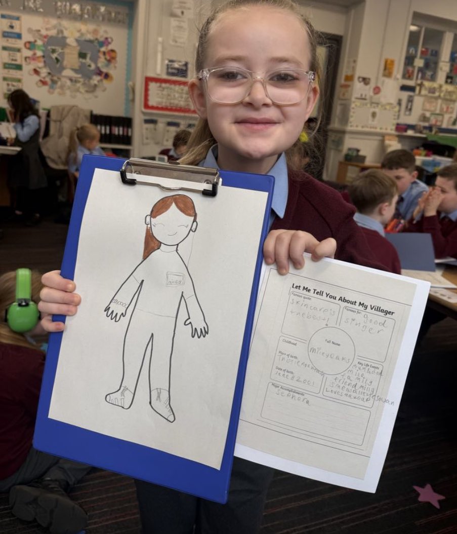 P4 have been creating characters for their Thistle Mountain village as part of our #GlobalStoryline topic. They have been writing short biographies to illustrate their villager's occupation, achievements and role in their village <a href="/wosdec/">WOSDEC</a> #GlobalCitizens