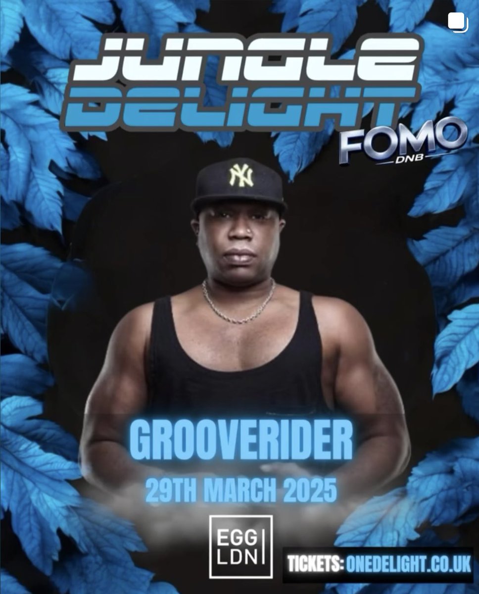Overryde Dnb (@overrydednb24) on Twitter photo Catch <a href="/GROOVERIDERDJ/">GROOVERIDER</a> at Jungle Delight! 🦁🎶
jungledelight_103 is back, and this time we’re bringing you an unmissable night taking over the iconic Egg LDN @eggLondonOfficial in King’s Cross on Saturday, March 29th. we rave from 10 PM till 6 AM!
skiddle.com/e/40515696/?ti… Catch <a href="/GROOVERIDERDJ/">GROOVERIDER</a> at Jungle Delight! 🦁🎶
jungledelight_103 is back, and this time we’re bringing you an unmissable night taking over the iconic Egg LDN @eggLondonOfficial in King’s Cross on Saturday, March 29th. we rave from 10 PM till 6 AM!
skiddle.com/e/40515696/?ti…