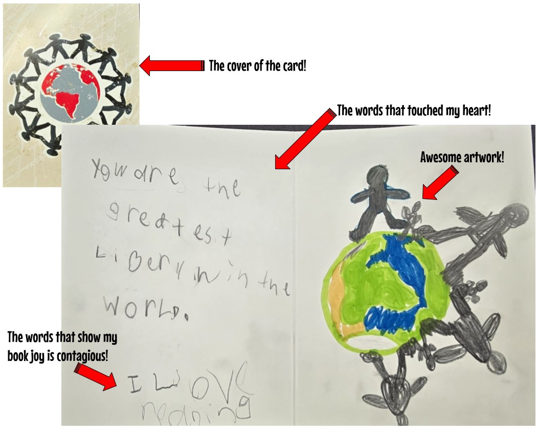 luv2teachtech's tweet image. Here&apos;s one reason I love my job! This card was left on my desk at the end of the day yesterday! I have yet to find out who left it! I had to garner the help of our classroom teachers to figure it out! Still waiting to find out!
I just loved how this little one wrote &quot;libery in&quot;.…