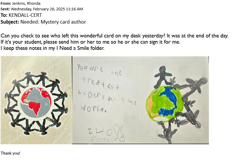 luv2teachtech's tweet image. Here&apos;s one reason I love my job! This card was left on my desk at the end of the day yesterday! I have yet to find out who left it! I had to garner the help of our classroom teachers to figure it out! Still waiting to find out!
I just loved how this little one wrote &quot;libery in&quot;.…