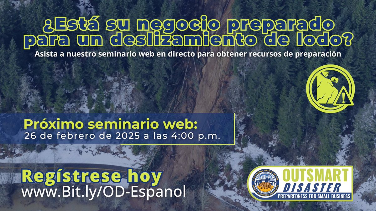 OutsmrtDisaster's tweet image. ¿Está su negocio preparado para lo inesperado? Únase a nuestro seminario web GRATUITO #OutsmartDisaster para crear paso a paso una guía hacia la resiliencia y mantenga su negocio funcionando. Aún está a tiempo de registrarse y acompañarnos hoy. Bit.ly/OD-Espanol