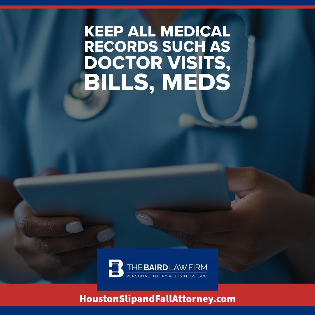 TheBairdLawFirm's tweet image. 🏥 Keep all medical records such as doctor visits, bills, meds. 

The Best Slip and Fall Attorney in Houston: houstonslipandfallattorney.com  

📋 It’s proof of your damages! 

#PersonalInjuryLaw #SlipAndFallHelp #ClaimSmart #JusticeMatters