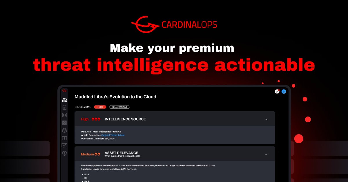 You pay for threat intel—make it actionable. CardinalOps turns TTP-based insights into detections that strengthen your defense in real time.

👀 See it in action: hubs.li/Q038tp6v0

#ThreatIntelligence #CTEM #ThreatExposureManagement