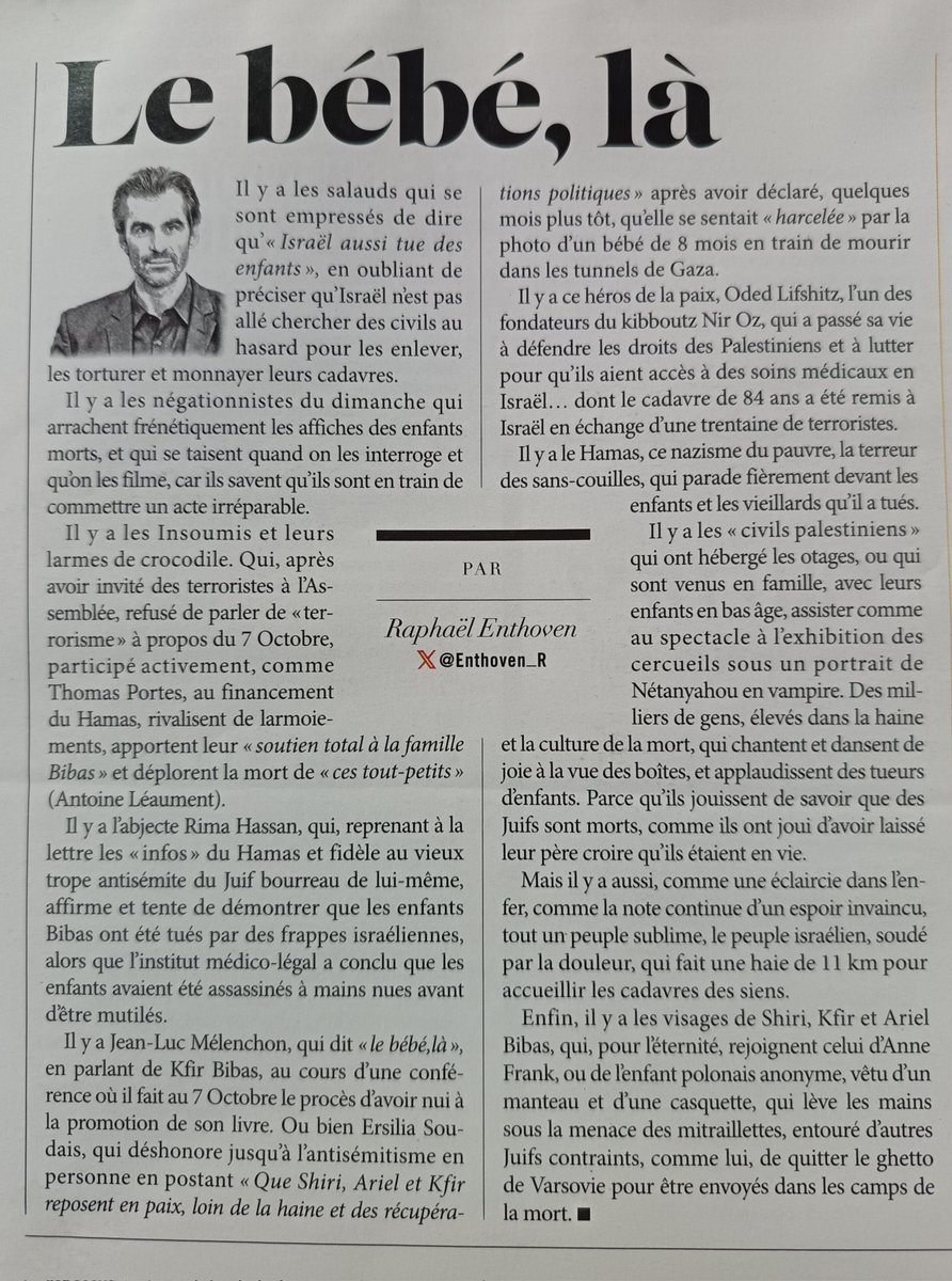 David Konopnicki (@davidkonopnicki) on Twitter photo Magnifique édito de <a href="/Enthoven_R/">Raphaël Enthoven 🎗️</a> qui résume parfaitement la situation !#BibasFamily #Israël #LFIlahonte Magnifique édito de <a href="/Enthoven_R/">Raphaël Enthoven 🎗️</a> qui résume parfaitement la situation !#BibasFamily #Israël #LFIlahonte