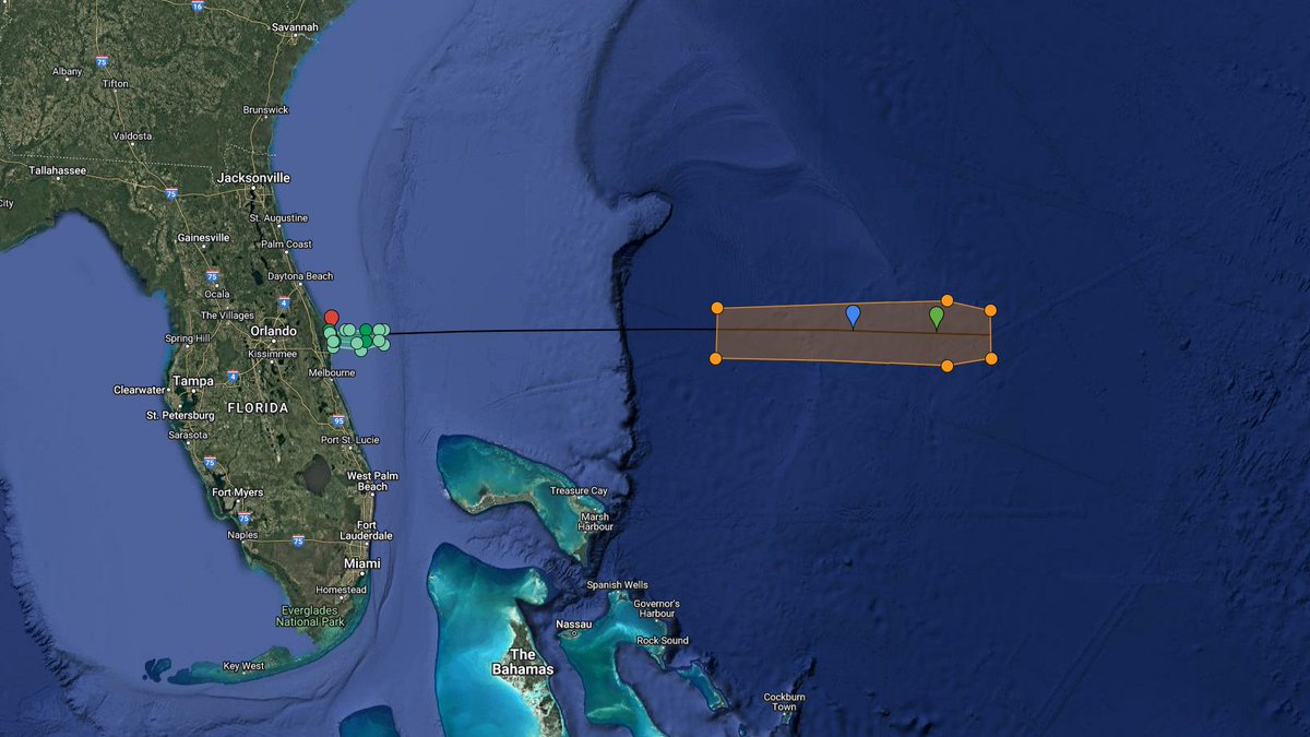 Launch Hazard Areas for #Nova-C IM-2 mission from KSC LC-39A, valid for NET 27 Feb 00:16 UTC, alternatively 28 Feb to 01 Mar based on issued NOTMAR/NOTAM. Estimated B1083.9 recovery 684km with estimated fairing recovery ~793km downrange. bit.ly/LHA-48