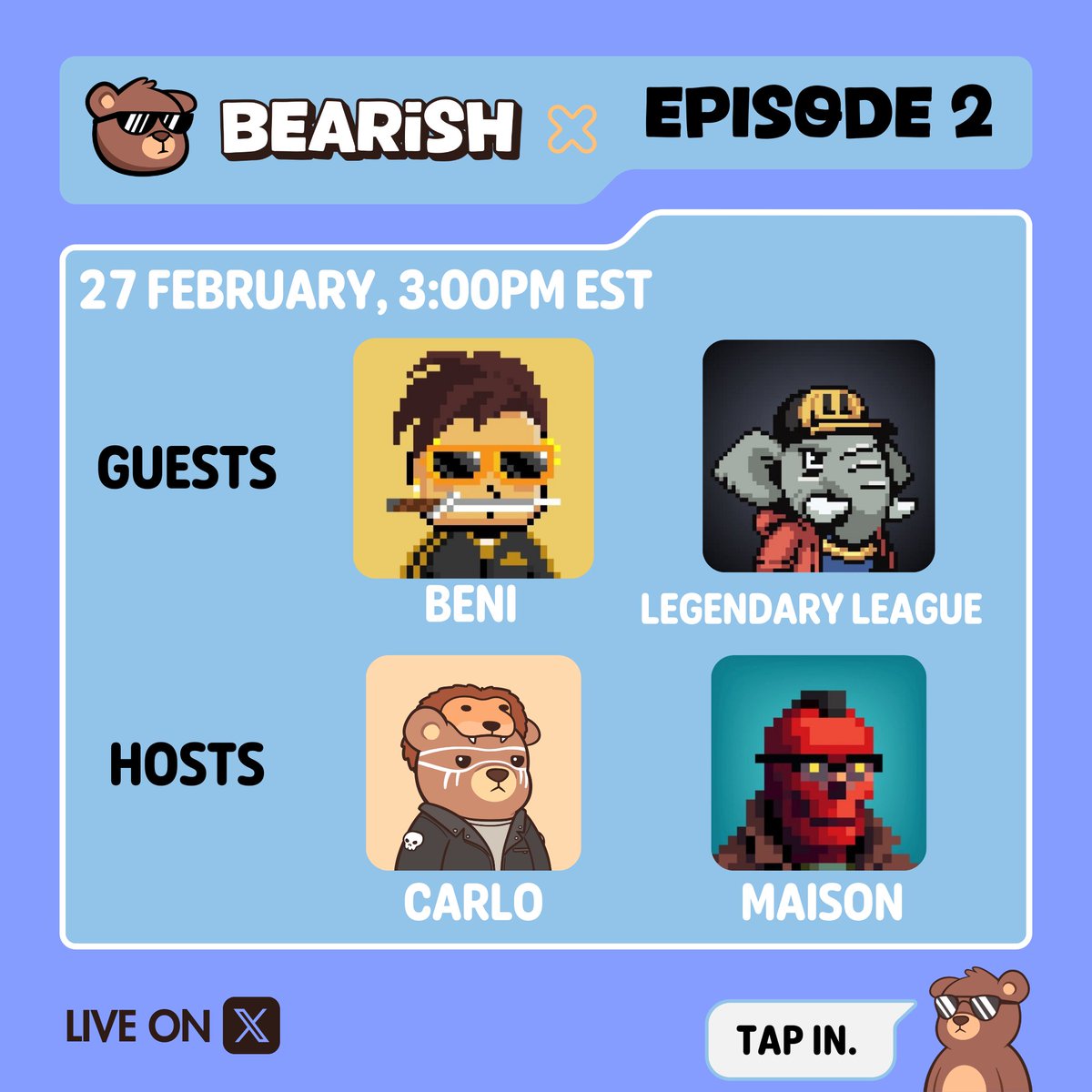 BEARISH is at ETH DENVER
Bringing Bearish Vibes🐻

Tap in tomorrow for an X Spaces with <a href="/TheNFTJett/">Beni</a> from <a href="/LegendaryWeb3/">Legends</a>  
Set Reminder 👇