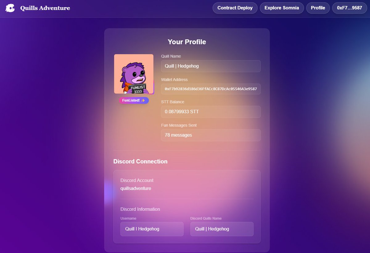 quillsadventure's tweet image. The new version of quills.fun is live.
Quills Adventure on Somnia has entered its second phase.
What's new?
👉Deploying tokens on Somnia
👉Discord connection
👉Wallet checker
👉Improved onchain chat (Tag, emojis, character limit increased)