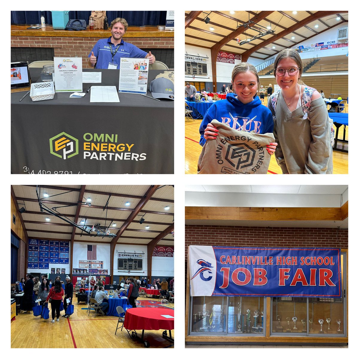 OmniEP1's tweet photo. We had a fantastic time at the Carlinville HS Career Fair! It was great connecting with so many students throughout the day and sharing what Omni is all about. We may have even met a few future members of the Omni team! #partners4life #FutureTalent #careerfair https://t.co/LJusKbtIi5