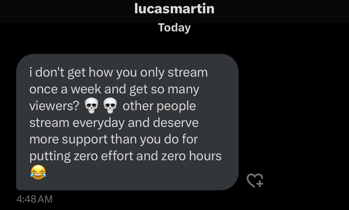 … I stream 10 hrs 2 times per week. I plan streams in the hospital. I streamed less this week and this is how people react? I don’t plan to be sick. Heart failure k!lls me. I’m trying.