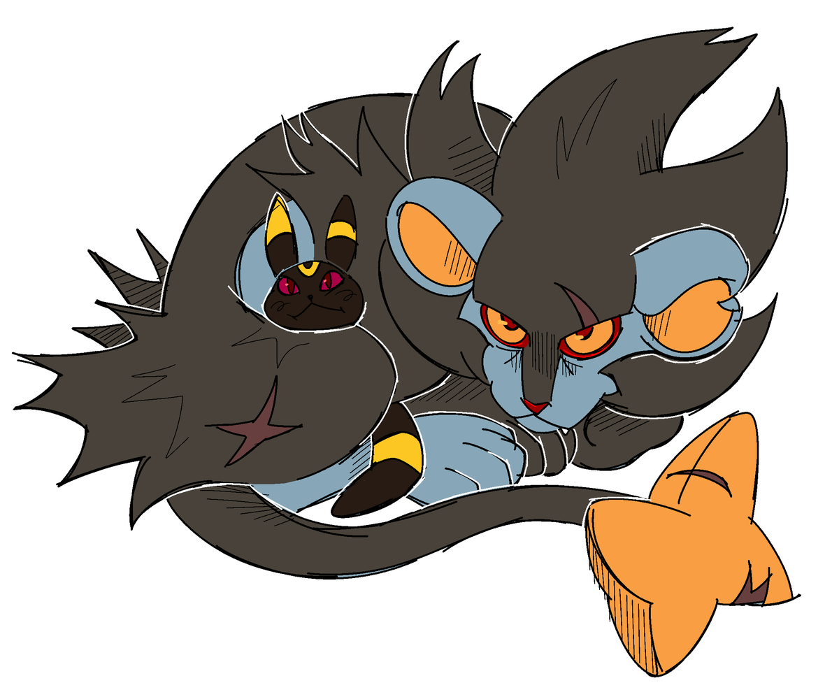 pokemon ocs- luxray protectively wrapped around her umbreon gf