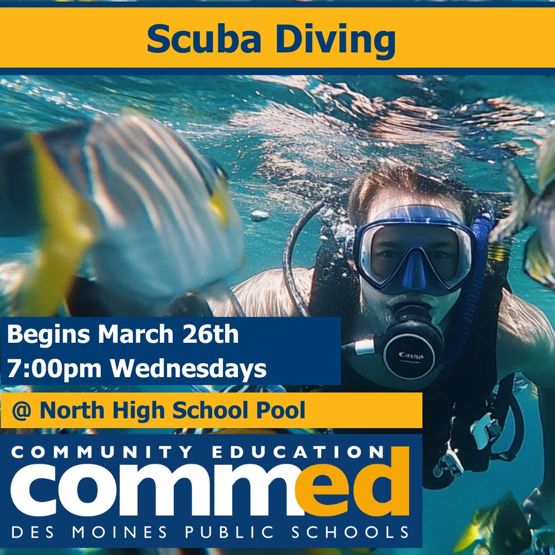 DMPSCommunityEd's tweet image. 🤿 Dive into adventure! 🌊

Join Scuba Diving starting March 26th, Wednesdays at 7:00 PM at North High School Pool! 🐠 Learn the basics &amp;amp; explore the underwater world!

Register now: dmps.revtrak.net/Community-Ed-C… 
#DMPSCommunityEd #ScubaDiving #ExploreTheDepths