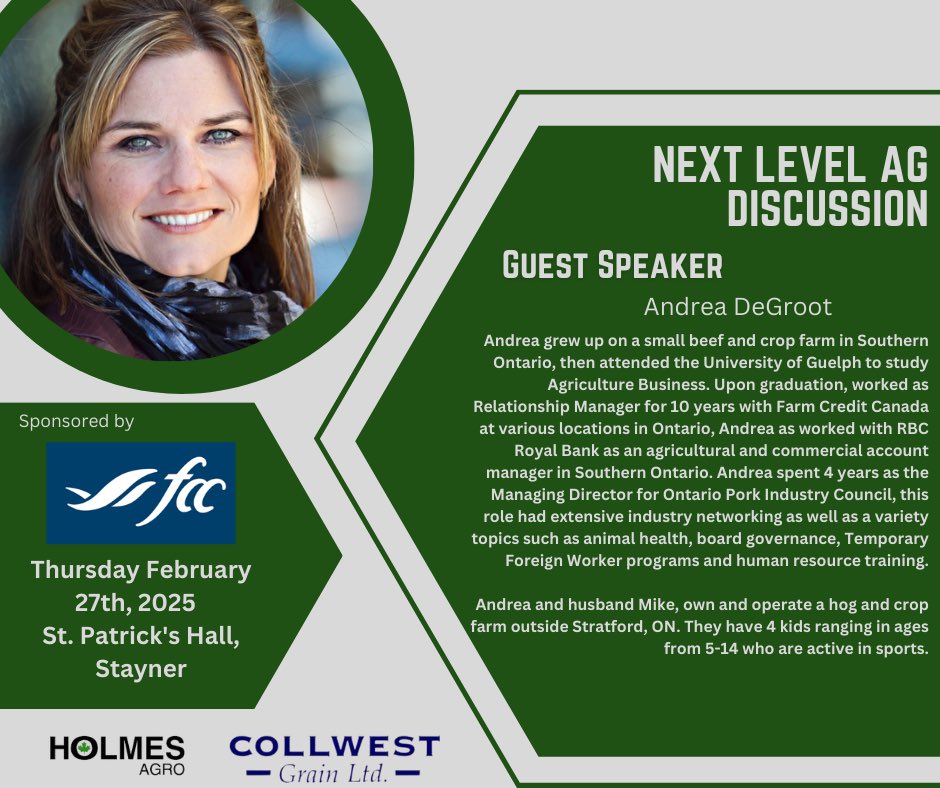 Our next highlighted speaker for the upcoming Next Level Ag Discussion, hosted in partnership with Collwest Grain is Andrea De Groot.