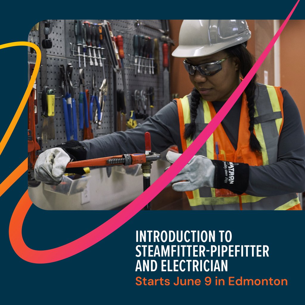 Apply now! FREE 5-week Introduction to Steamfitter-Pipefitter and Electrician program in Edmonton.  

✅After graduating, successful candidates will be hired and registered as either a 1st-year steamfitter-pipefitter apprentice or 1st-year electrician apprentice!