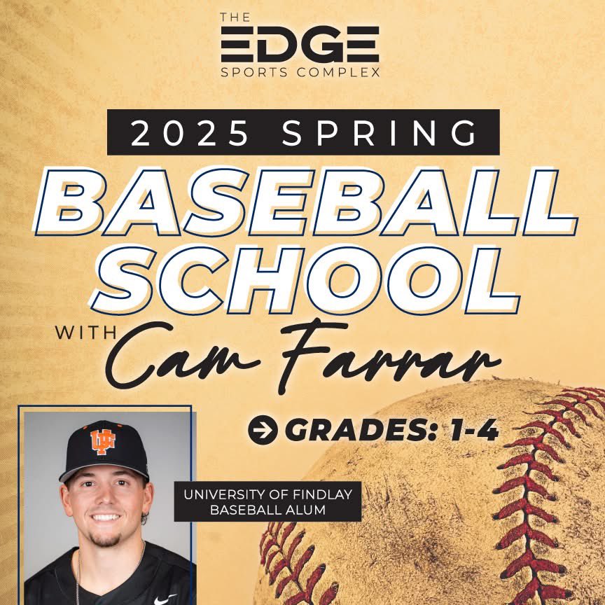 We are pumped to announce that Cam Farrar, a former <a href="/UF_Baseball_/">Findlay Baseball</a> standout player, is joining us this spring to lead a Spring ⚾️ School for kids grades 1-4!

WHEN: 4 Mondays (3/17-4/7)
*Grades 1 &amp; 2: 7-8pm: bit.ly/3QAnMST
*Grades 3 &amp; 4: 8-9pm: bit.ly/3DaLlP4
