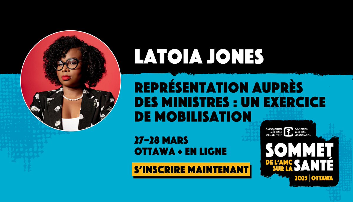 AMC_Sante's tweet photo. Venez écouter la stratège politique @latoiajones au #SommetAMCSanté 2025 pour apprendre à élaborer un argumentaire qui entraîne de réels changements en santé.

🔗 Inscription : https://t.co/z3wN807pPE https://t.co/fDWOOSookU