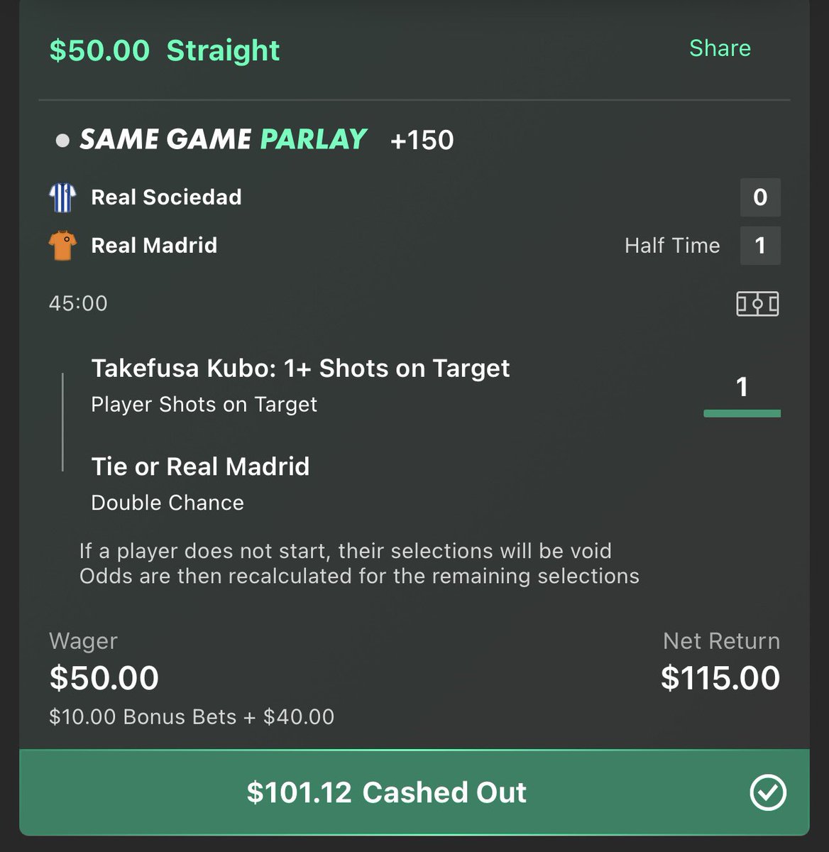 DoubleUPBetzz's tweet photo. Cashed out at halftime! ✅ Quick flip, and we’re on to Step 2 of the $50 to $1K ladder challenge! Let’s keep it going. #LadderChallenge #QuickFlip #SportsBetting #BettingPicks #RoadTo1K https://t.co/aAJzDQqcgw