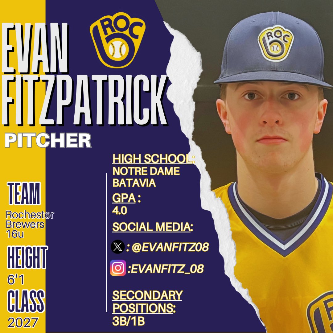 Rochester Brewers (@rocbrwers) on Twitter photo Evan out of Notre Dame Batavia. One of the top pitchers in the 16u program. Class of 2027. Big things coming from this future ace. <a href="/EvanFitz08/">Evan Fitzpatrick</a> Evan out of Notre Dame Batavia. One of the top pitchers in the 16u program. Class of 2027. Big things coming from this future ace. <a href="/EvanFitz08/">Evan Fitzpatrick</a>