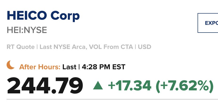 While everyone is looking at Nvidia, Heico did pretty well: $HEI