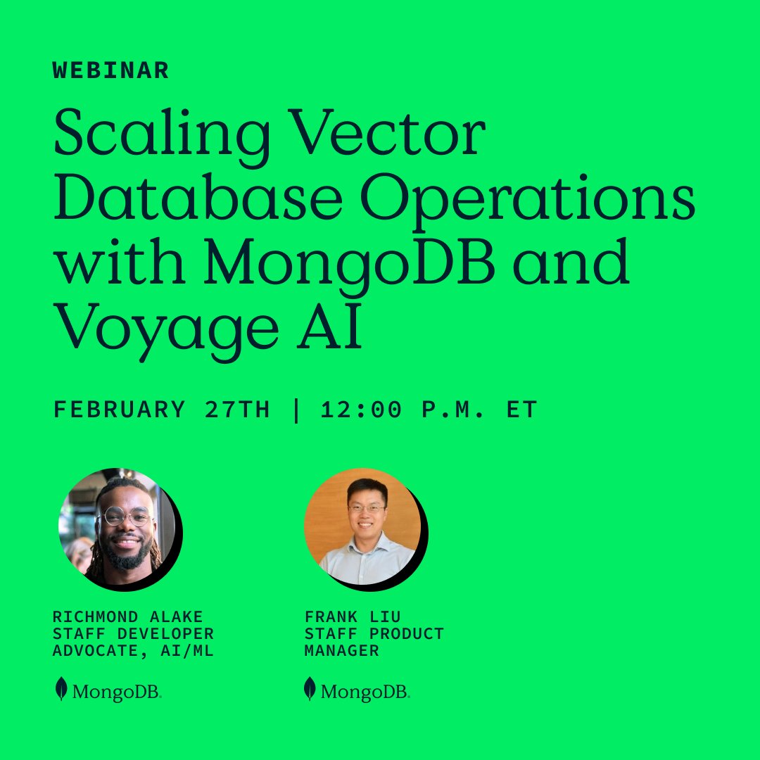 MongoDB (@mongodb) on Twitter photo The performance of AI-driven apps hinges on vector efficiency. Join us tomorrow to learn how MongoDB Atlas Vector Search + <a href="/VoyageAI/">Voyage AI by MongoDB</a> Embeddings use quantization to cut storage costs & speed up queries.
🔗 Register now: mongodb.social/6016LZXCm The performance of AI-driven apps hinges on vector efficiency. Join us tomorrow to learn how MongoDB Atlas Vector Search + <a href="/VoyageAI/">Voyage AI by MongoDB</a> Embeddings use quantization to cut storage costs & speed up queries.
🔗 Register now: mongodb.social/6016LZXCm