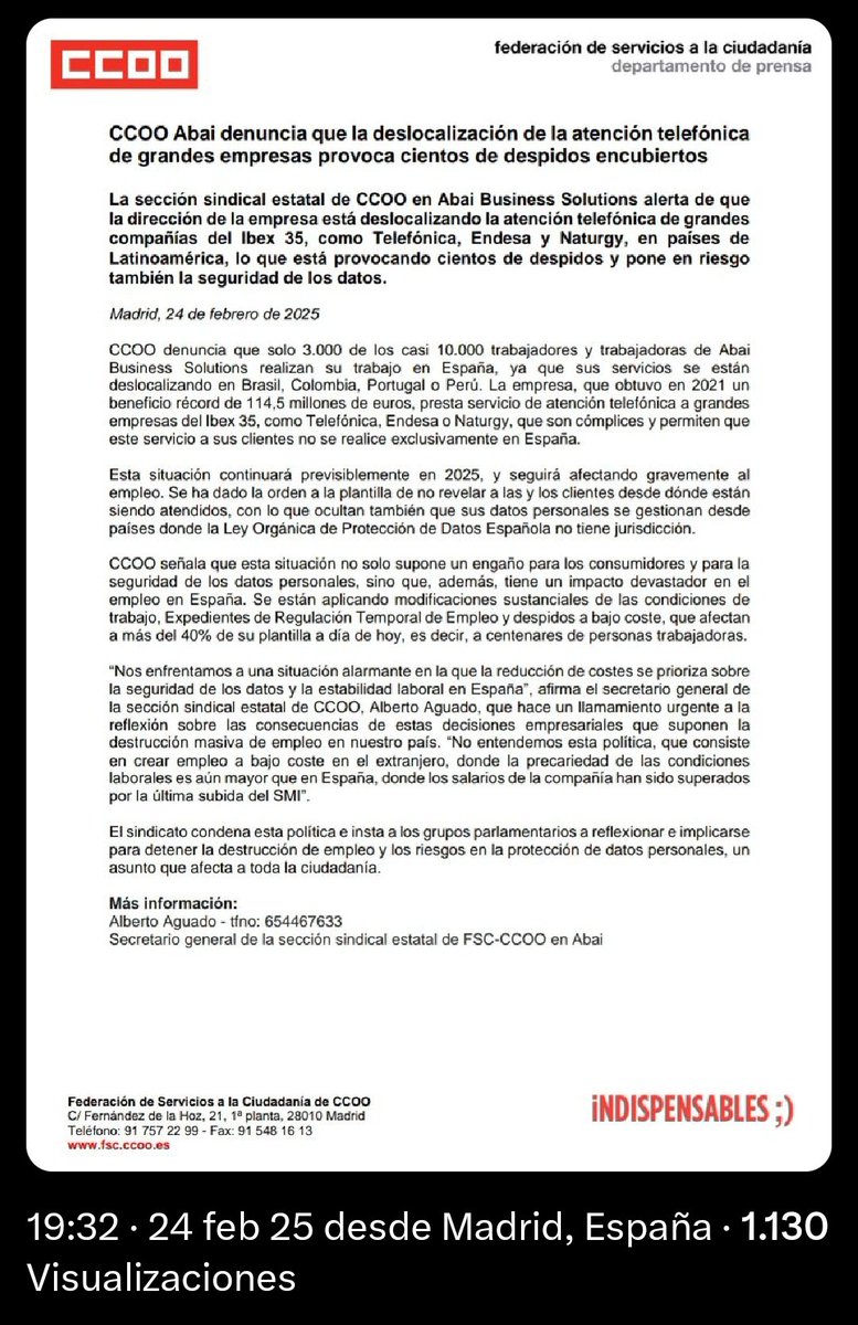 FSC TELECO MADRID CCOO tweet media