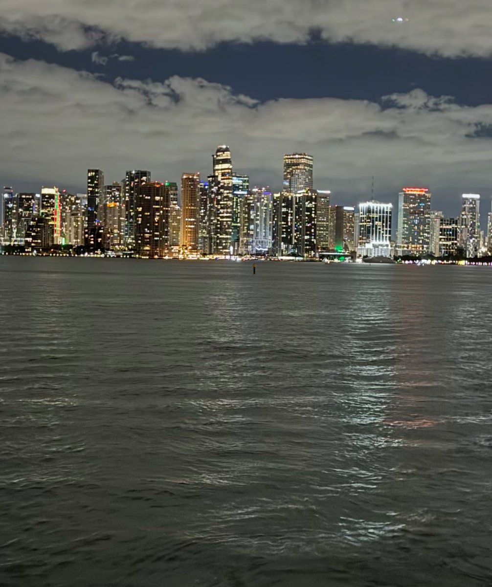 Miami at night from a boat on Biscayne Bay