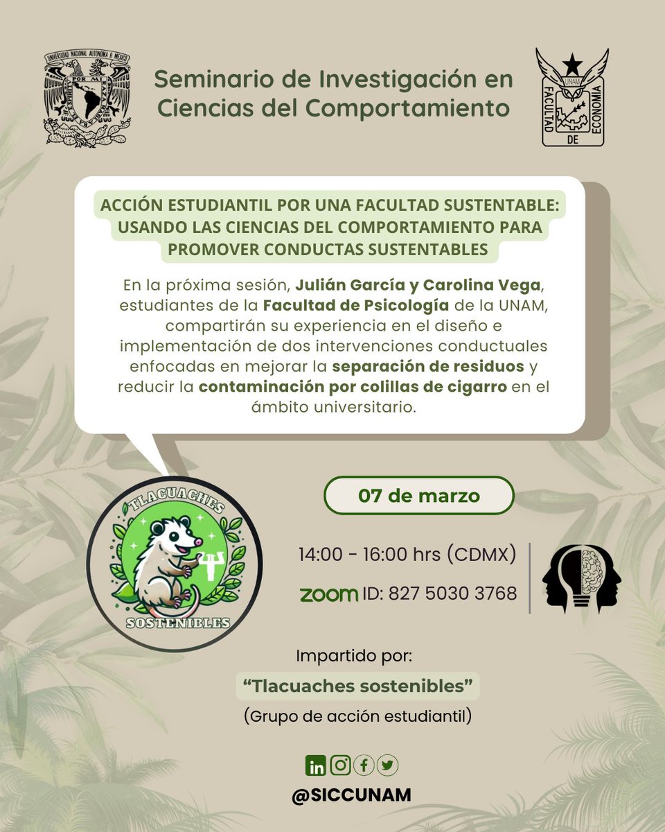 siccunam's tweet image. Tercera sesión del SICC 
Acompáñanos en esta nueva sesión donde abordaremos intervenciones realizadas por estudiantes de la Facultad de Psicología de la UNAM.Conoce sus aprendizajes y resultados
No te lo pierdas
📅 07 marzo
🕒 14:00 - 16:00 (CDMX)
📍 Vía zoom
#BehavioralEconomics