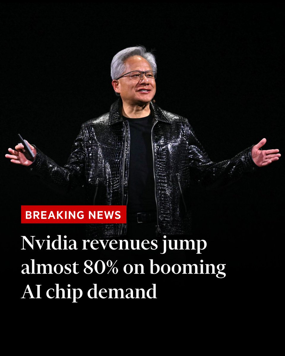 Breaking news: Nvidia’s revenues soared in the fourth-quarter as demand for its AI-focused chips boomed, exceeding Wall Street expectations. on.ft.com/4kfrqzk