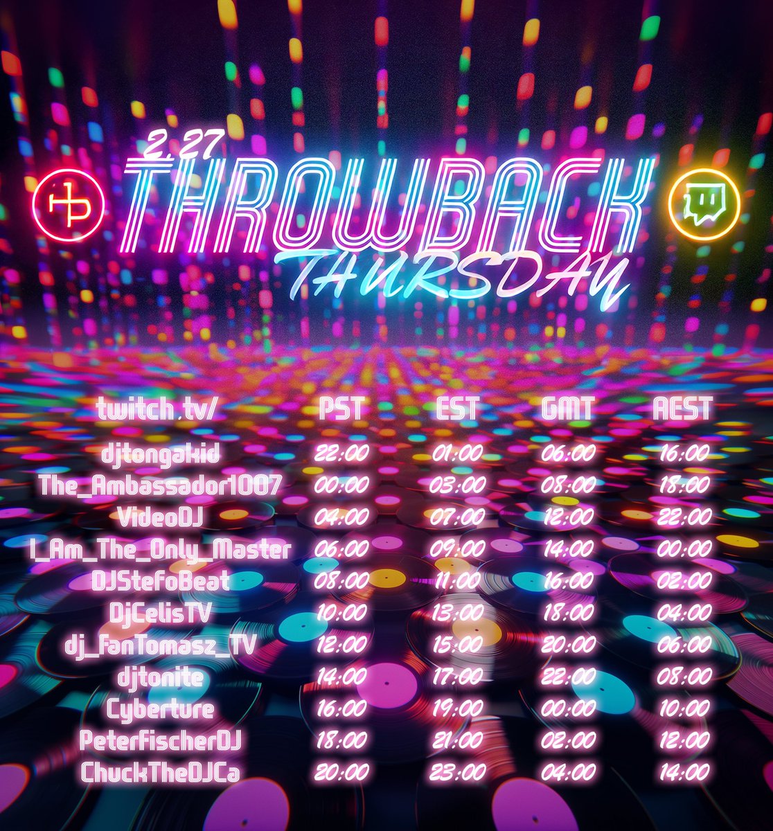 24 hrs of throwbacks tomorrow for #ThrowbackThursday on #twitch 

raidpal.com/en/event/throw…

#tbt #throwbacksonwax #raidpal