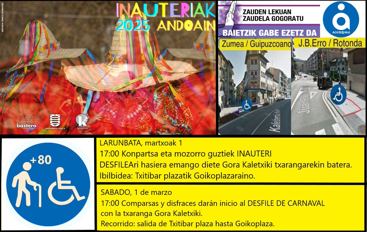 Inauteriak 2025 Andoain.  80 urtetik gorakoentzako eta ♿️Mugikortasun Murriztua dutenentzako guneekin

Carnavales 2025 Andoain. Con espacios habilitados para personas +80 años y ♿️ Personas con Movilidad Reducida. 
<a href="/AndoaingoUdala/">Andoaingo Udala</a> 
#Inauteriak #carnavales #inclusión #Andoain