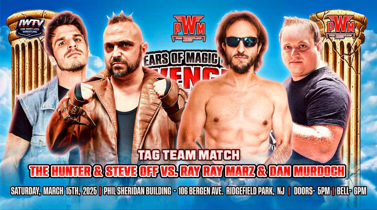 Pro Wrestling Magic (@wrestlingmagic) on Twitter photo . <a href="/JohnTellaSucks/">John Tella</a> VS <a href="/ElOsoBlancoNj/">🇨🇺🇨🇺 Bruno 🇨🇺🇨🇺</a>
<a href="/TheRickyPryce/">Ricky Pryce💥</a> <a href="/JuniUnderwoodFS/">Juni Underwood</a> VS <a href="/TheRepDMC/">Dave McCall</a> <a href="/TheRepNate/">Nate Carter</a> VS <a href="/Tiberius_Asante/">Man Monster</a> <a href="/mateo_marcelos/">Mateo Marcelos</a> VS <a href="/TheIsaiahWolf/">Isaiah Wolf</a> <a href="/RuthlessLaLa/">MzWhatThatLariatDo ラリアット神🇬🇧🇳🇱🇩🇪🇨🇦</a>
<a href="/IHateSteveOff/">Steve Off</a> & Hunter VS <a href="/RayRayMarz/">↗️🎸😎Ray Ray Marz😎🎸↖️</a> & Dan Murdoch
ProWrestlingMagic.com <a href="/indiewrestling/">IWTV</a>
#10YearsOfMagic . <a href="/JohnTellaSucks/">John Tella</a> VS <a href="/ElOsoBlancoNj/">🇨🇺🇨🇺 Bruno 🇨🇺🇨🇺</a>
<a href="/TheRickyPryce/">Ricky Pryce💥</a> <a href="/JuniUnderwoodFS/">Juni Underwood</a> VS <a href="/TheRepDMC/">Dave McCall</a> <a href="/TheRepNate/">Nate Carter</a> VS <a href="/Tiberius_Asante/">Man Monster</a> <a href="/mateo_marcelos/">Mateo Marcelos</a> VS <a href="/TheIsaiahWolf/">Isaiah Wolf</a> <a href="/RuthlessLaLa/">MzWhatThatLariatDo ラリアット神🇬🇧🇳🇱🇩🇪🇨🇦</a>
<a href="/IHateSteveOff/">Steve Off</a> & Hunter VS <a href="/RayRayMarz/">↗️🎸😎Ray Ray Marz😎🎸↖️</a> & Dan Murdoch
ProWrestlingMagic.com <a href="/indiewrestling/">IWTV</a>
#10YearsOfMagic