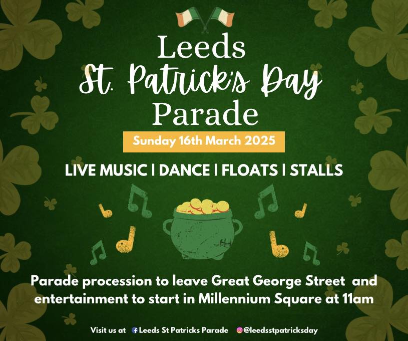 Leeds St Patricks Day Parade (@stpatsleeds) on Twitter photo We're looking forward to seeing you on 16th March, <a href="/millsqleeds/">Millennium Square</a>! A family day out with a city centre parade, live music and dance, stalls and a pint from the bar! We're looking forward to seeing you on 16th March, <a href="/millsqleeds/">Millennium Square</a>! A family day out with a city centre parade, live music and dance, stalls and a pint from the bar!