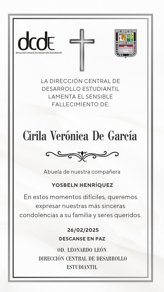 Desde la Dirección Central de Desarrollo Estudiantil lamentamos la pérdida Q.E.P.D