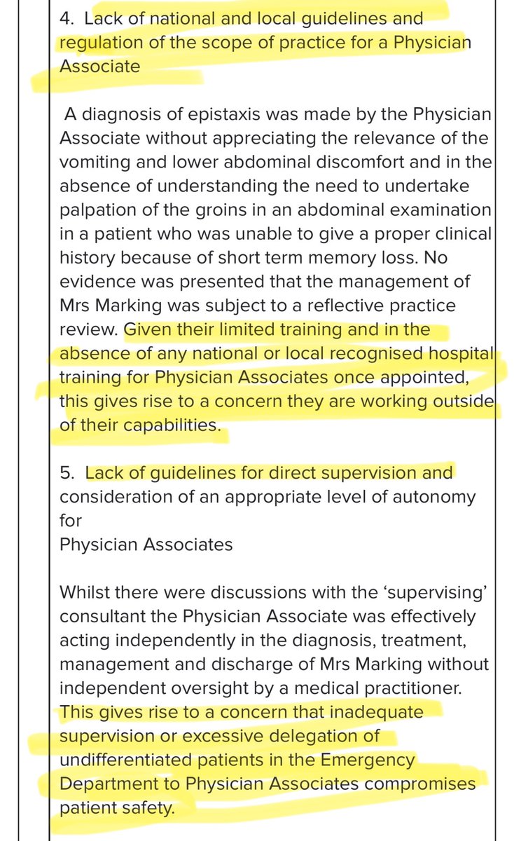 Megsenmumdr's tweet image. Another Reg 28 PFD notice
“vomiting blood-stained fluid, with rt sided &amp;amp; suprapubic  
abdo tenderness-Diagnosed as Epistaxis (nose bleed) by a PA &amp;amp;discharged home from ED without medical r/w or direct medical supervision”

@gmcuk to ans Coroner’s concerns

judiciary.uk/prevention-of-…