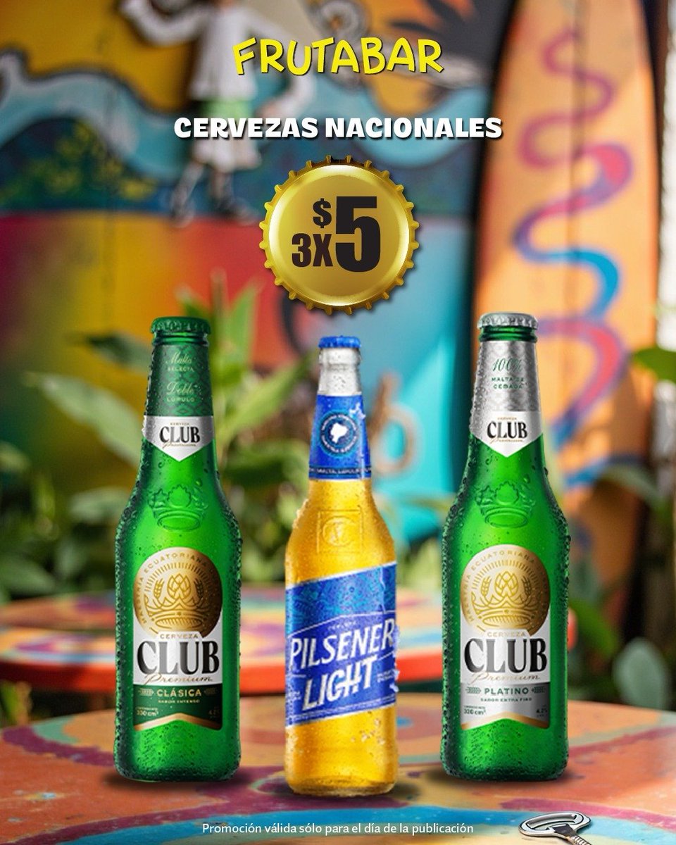 frutabar's tweet photo. 🍻 ¡3 cervezas x $5! 🍻 ¡Porque una no es suficiente y dos tampoco! 😏 Disfruta esta promo especial y relájate en el mejor ambiente playero de Frutabar. 🌊🔥📍 Solo en Frutabar ⏰ HOY
¡Taggea a tus amigos y vengan a brindar! 🍺🏄‍♂️ https://t.co/MRIFEMzwY1