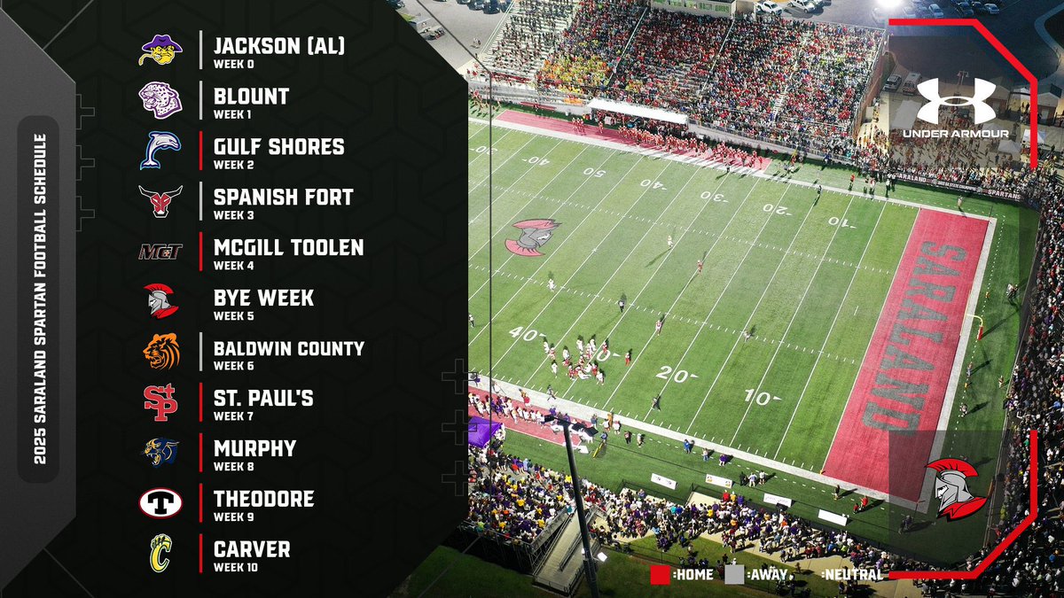 2025 Saraland Spartan FB Schedule 
<a href="/SaralandSchools/">SaralandCitySchools</a> <a href="/aldotcomPreps/">AL.com H.S. Sports</a> <a href="/AHSAAUpdates/">AHSAA</a> <a href="/AL6AFootball/">Alabama6AFootball</a> <a href="/AlabamaHSFB/">AHSFHS.org</a>