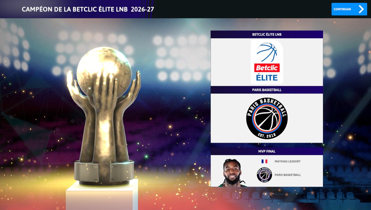 Daniel Bobadilla (@danielbm200) on Twitter photo He sido campeón con el París Basketball de la LNB Betclic Élite 🇫🇷 2026-2027 en el International Basketball Manager 2023.
Mathias Lessort (<a href="/ThiasLsf/">Mathias Lessort</a>), MVP de la final.
En la temporada 2027-2028, el equipo de París volverá a disputar la Euroliga.
<a href="/AmarouXX/">AMARA 5Y l’Amiral,le "dirlo"</a> He sido campeón con el París Basketball de la LNB Betclic Élite 🇫🇷 2026-2027 en el International Basketball Manager 2023.
Mathias Lessort (<a href="/ThiasLsf/">Mathias Lessort</a>), MVP de la final.
En la temporada 2027-2028, el equipo de París volverá a disputar la Euroliga.
<a href="/AmarouXX/">AMARA 5Y l’Amiral,le "dirlo"</a>