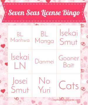 alilcreacher's tweet photo. Okay I made a seven seas license bingo sheet for your Wednesdays https://t.co/DG2nCgKiyn