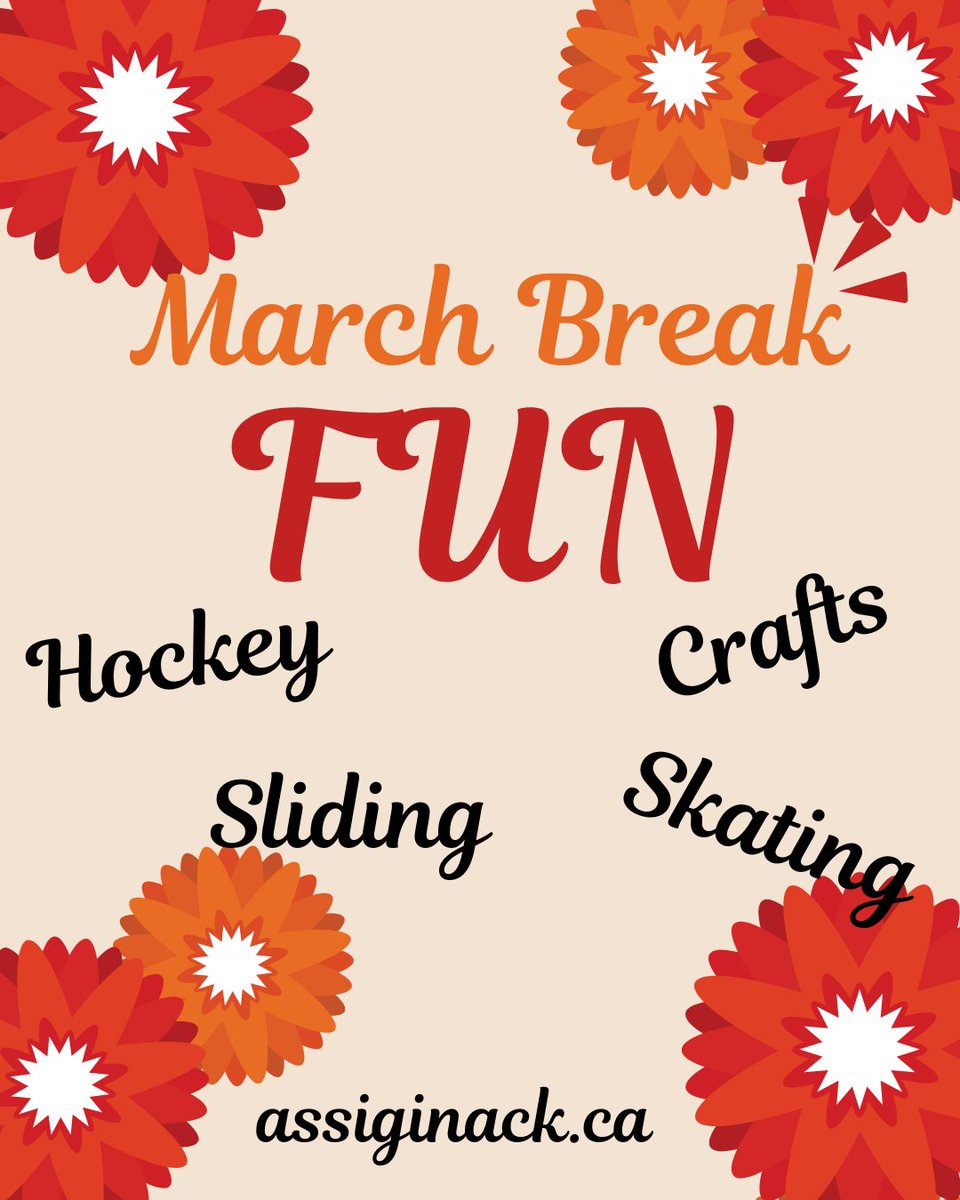 Assiginacktwp's tweet photo. March Break plans are up on the website. 
There is skating, sponge puck hockey, and crafts, be sure to check it out! 

https://t.co/Hp7uVasRJq https://t.co/FmcaQRTZ3U