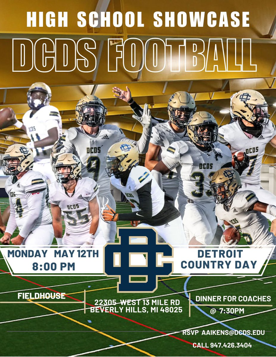 College coaches be sure to start your recruiting week off by stopping by Detroit Country Day to evaluate our student athletes Monday May 12th at 8pm under the lights!