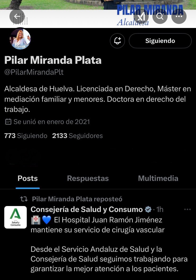 La señora <a href="/PilarMirandaPlt/">Pilar Miranda Plata</a> rápidamente compartiendo la propaganda de la Consejería de Salud de sus amigos de la Junta de Andalucía.

Señora Miranda, basta de limpiar la imagen de la Junta y únase a los ciudadanos de Huelva en las manifestaciones por una sanidad digna y de calidad