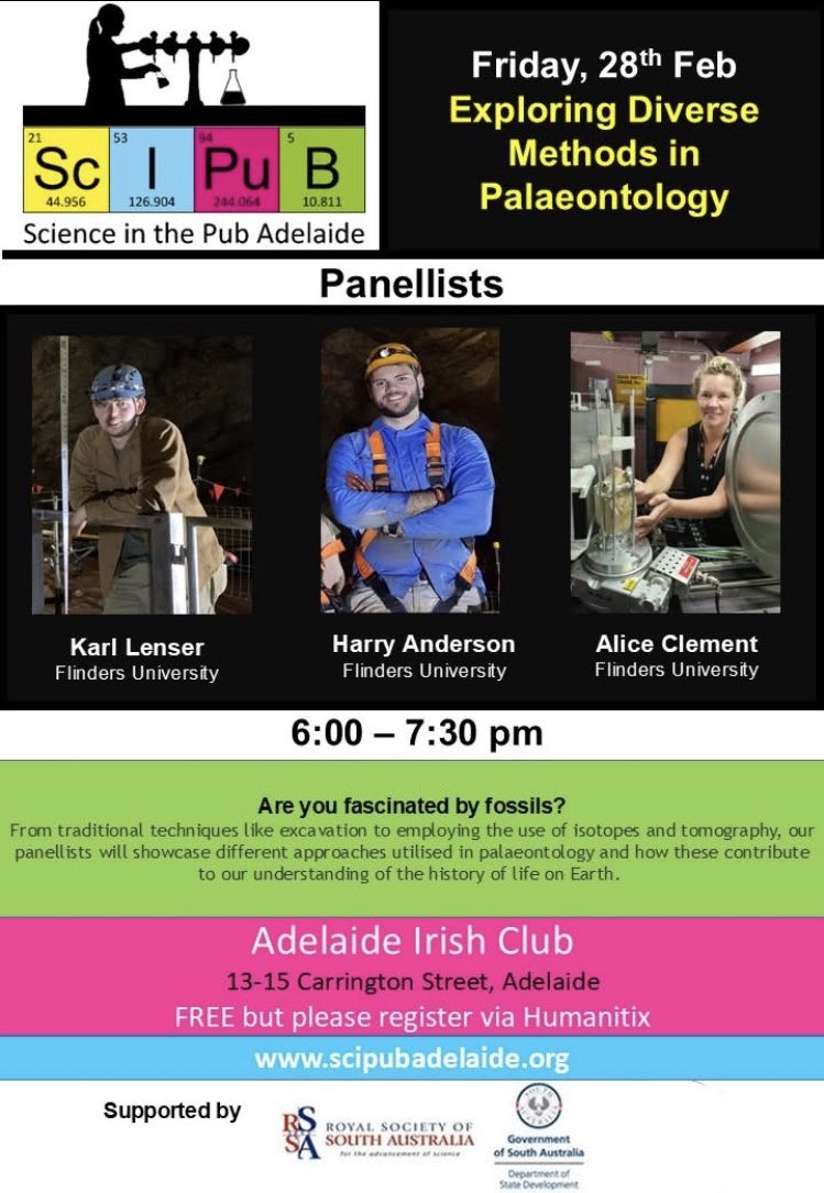 Dr Alice C loves lungfish (she/her) (@draliceclement) on Twitter photo Join us for <a href="/SciPubAdelaide/">Science in the Pub Adelaide</a> tomorrow ( Friday) night exploring diverse methods in #palaeontology 🦴⚒️🩻 Admission is free, but don’t forget to register: events.humanitix.com/scipubadl-expl… Join us for <a href="/SciPubAdelaide/">Science in the Pub Adelaide</a> tomorrow ( Friday) night exploring diverse methods in #palaeontology 🦴⚒️🩻 Admission is free, but don’t forget to register: events.humanitix.com/scipubadl-expl…