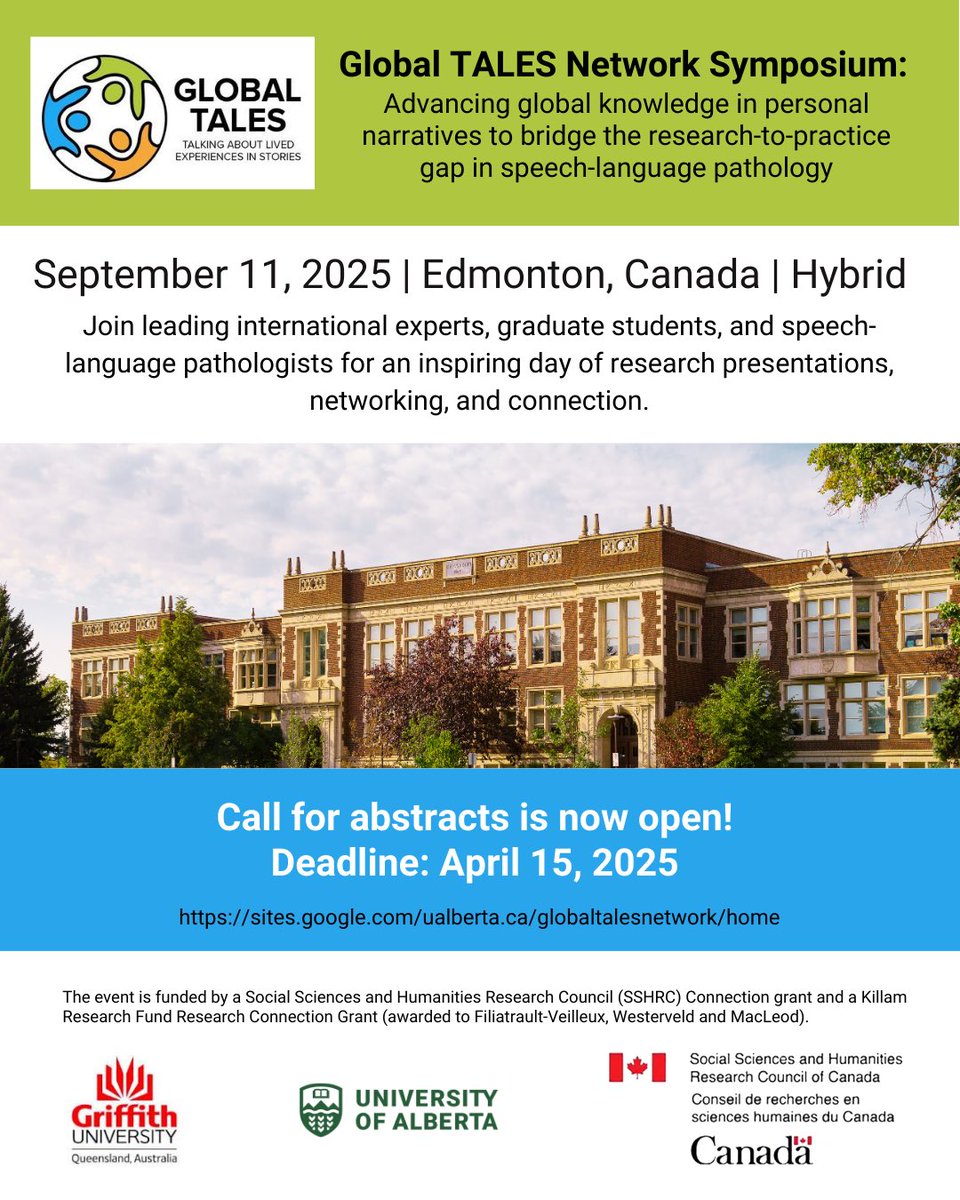 Dr Marleen Westerveld (@mwslp) on Twitter photo Global TALES Network Symposium - call for abstracts now open! Calling all researchers investigating personal narratives to consider presenting. Live or online - not pre-recorded - 3 time zones! Visit sites.google.com/ualberta.ca/gl… for more info <a href="/IALP_Global/">IALP</a> <a href="/HABLAlab/">Human Abilities in Bilingual Language Aquisition</a> Global TALES Network Symposium - call for abstracts now open! Calling all researchers investigating personal narratives to consider presenting. Live or online - not pre-recorded - 3 time zones! Visit sites.google.com/ualberta.ca/gl… for more info <a href="/IALP_Global/">IALP</a> <a href="/HABLAlab/">Human Abilities in Bilingual Language Aquisition</a>