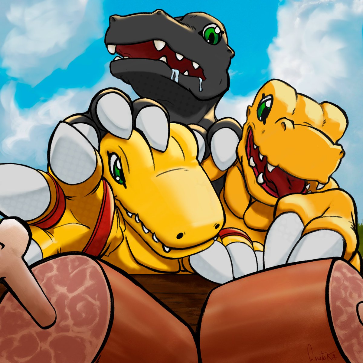 ArtsMatoka's tweet image. I tried to draw those Agumons racing for the pieces of meat, drawing this was really fun!!
@AliceStudios22
#Digimon #NetDriver #MyDriver