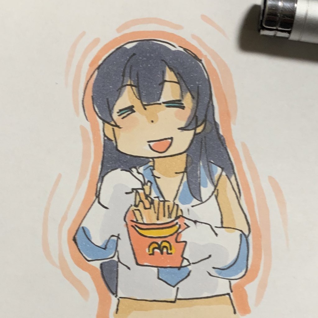 阿賀野(艦これ) 「#このタグを見た人は黙って食べ物を持ったキャラを貼る 」|ひじからのイラスト