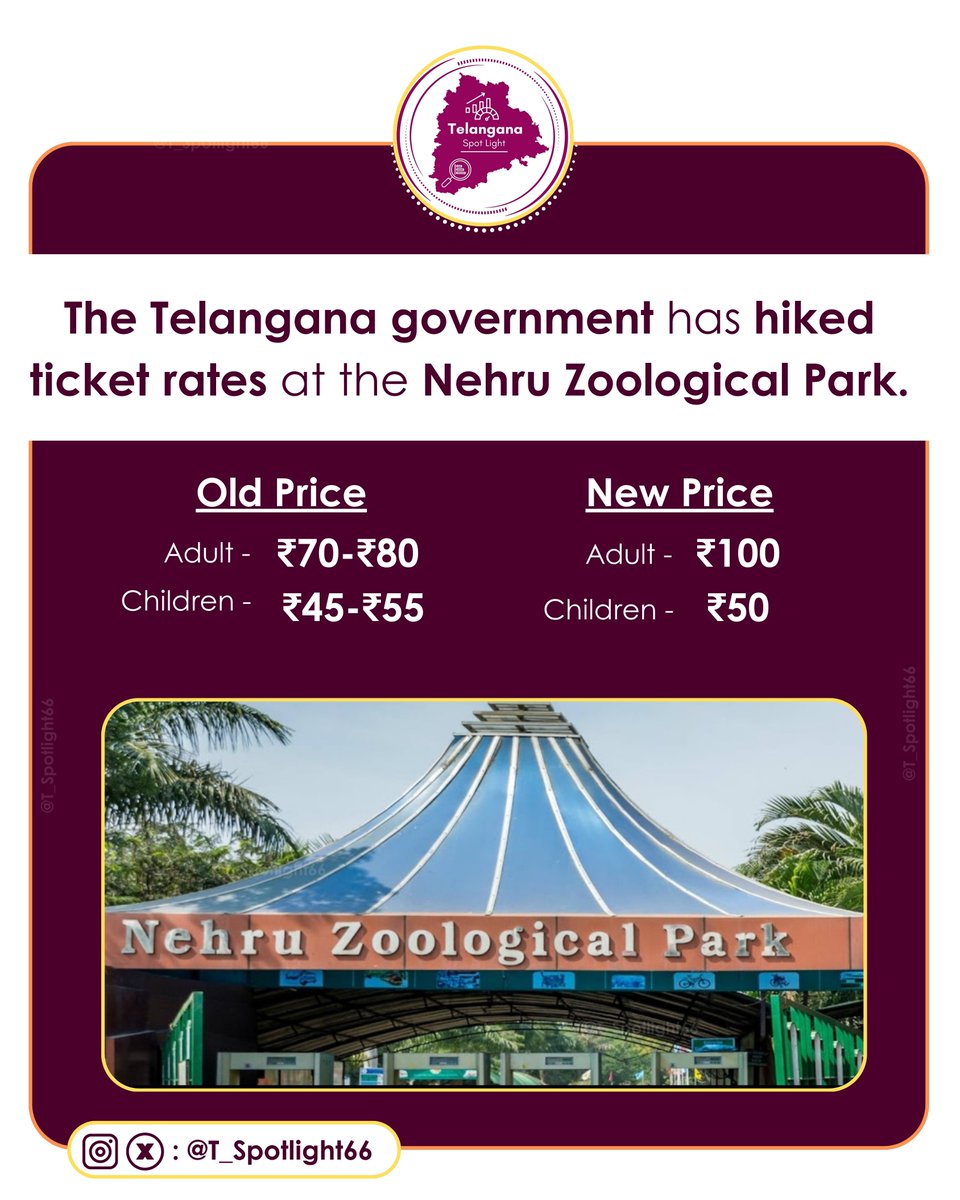Telangana Govt has increased entry ticket rates at the Nehru Zoological Park, Hyderabad.

#Telangana #TelanganaSpotlight