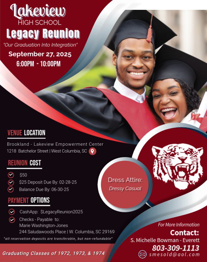 smesold's tweet photo. “Our Graduation Into Integration” Legacy Reunion honoring 1972 1973 and 1974 graduates who attended Lakeview Elementary and Cayce Elementary/Ida A. Bull Elementary. https://t.co/6xuQGbRwEh