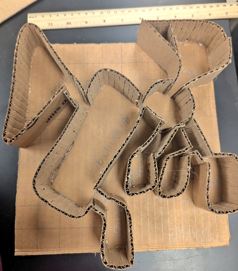 Imsouthern's tweet image. My student created a grid pattern on his cardboard base. He made the cardboard malleable and followed their blueprint to the letter! I asked him, &quot;What inspired you to use this method?&quot; He replied, &quot;I did not want the edges to show.&quot; 👏 👏 👏 Well done! #MarsColony #PBL #STEAM