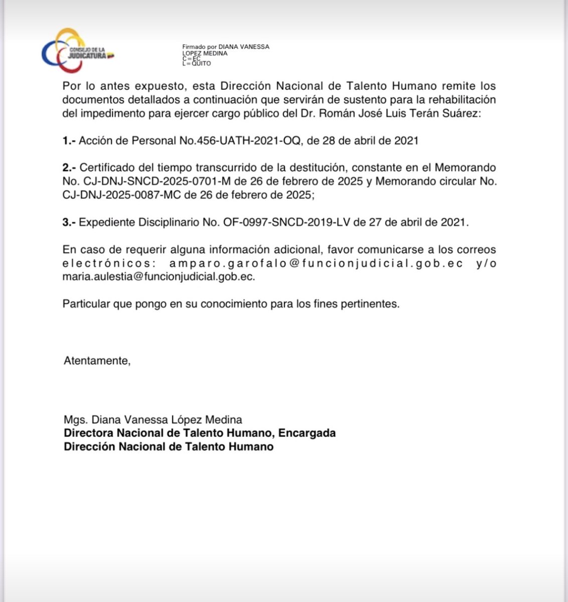 ODJEcuador (@odjecuador) on Twitter photo #AlertaDeJusticia🚨| #JusticiaConstitucional #RenovacionCCE
En la cuenta personal de LinkedIn del Dr. Juan Izquierdo, Presidente de la Comisión Calificadora, se informa que <a href="/CJudicaturaEc/">Consejo de la Judicatura</a> ha remitido documentos que "servirán de sustento para la rehabilitación del impedimento #AlertaDeJusticia🚨| #JusticiaConstitucional #RenovacionCCE
En la cuenta personal de LinkedIn del Dr. Juan Izquierdo, Presidente de la Comisión Calificadora, se informa que <a href="/CJudicaturaEc/">Consejo de la Judicatura</a> ha remitido documentos que "servirán de sustento para la rehabilitación del impedimento