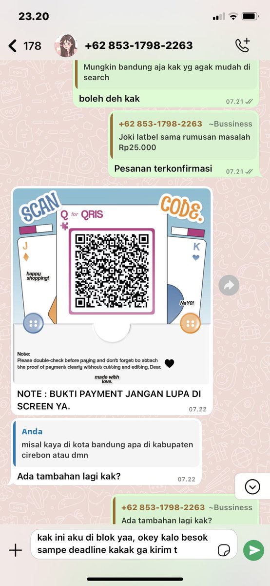 privatnya15's tweet photo. sedih banget, ketipu joki mana uda dp. jadi awal mulanya aku aku chat kakak ini buat joki di hari minggu, aku kasi tau detail tugas ku dan minta deadline di hari selasa jam 4 sore, terus kakaknya menyanggupi dan ngasi pap kayak kalo dia lagi ngerjain joki lain #zonauang https://t.co/yRdQuEqOCe